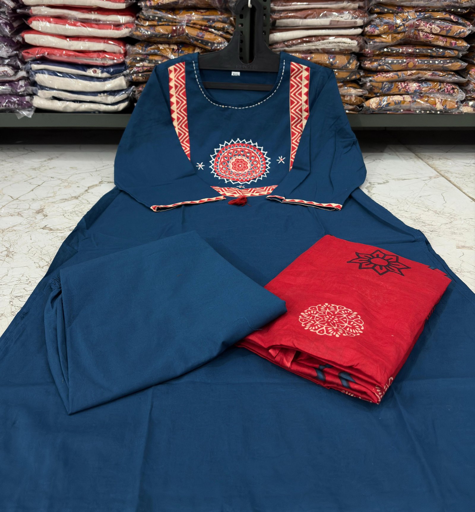 Blue Handwork Cotton Suit Set